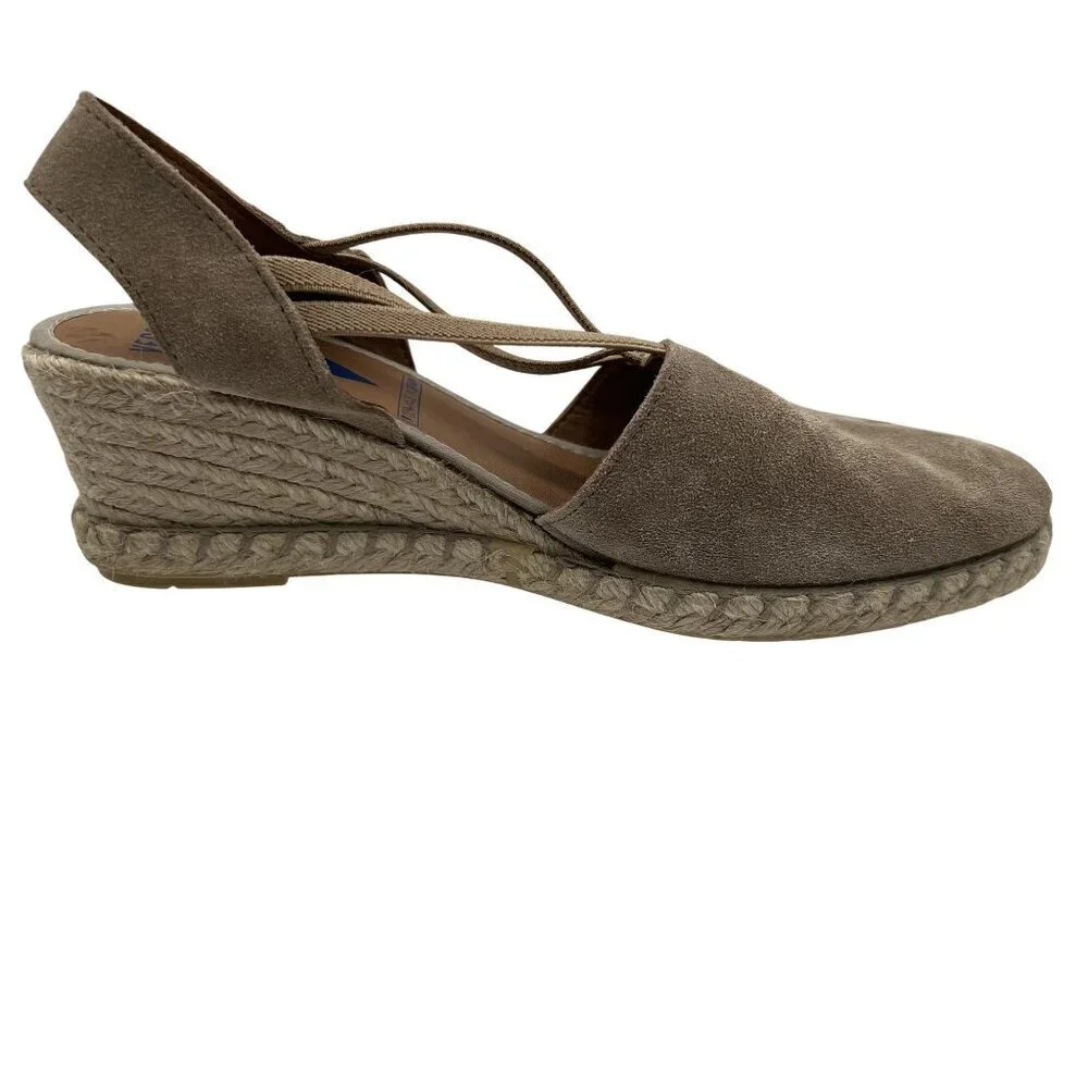 Verbenas Women 9 Tan Suede Piedra Wedge Espadrille Sandals Cap Toe Made In Spain